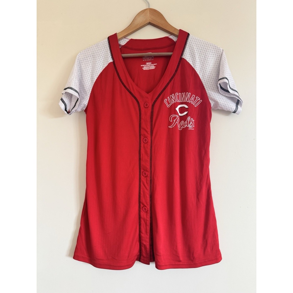 Women's MLB Cincinnati Reds Jersey Style Top Shirt Cute Flirty Baseball Small